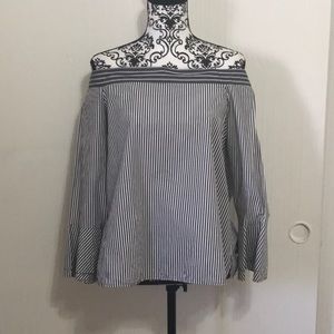 Loft off the shoulder cotton blouse with ruffles sleeves